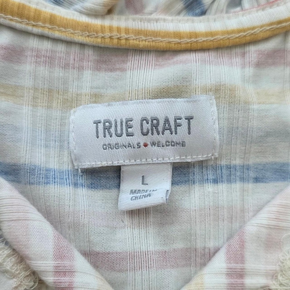 True Craft Striped Ruffle Tank Top Multi Color Ribbed Knit Sleeveless Womens L - Picture 2 of 8
